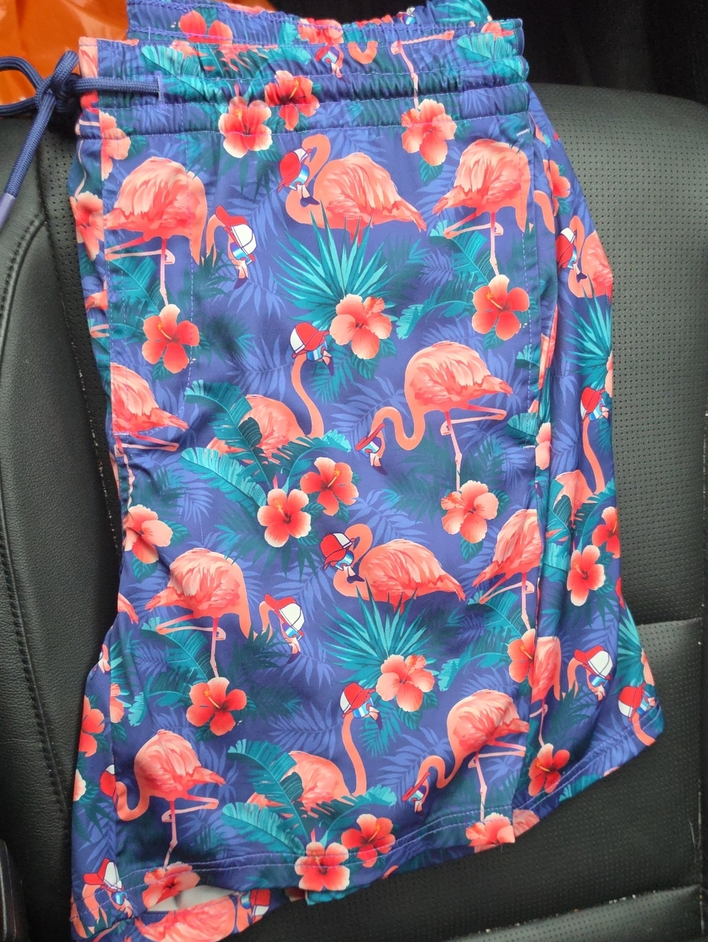 Men's Athletic Swim Shorts - Flamingo Floral Print, Blue